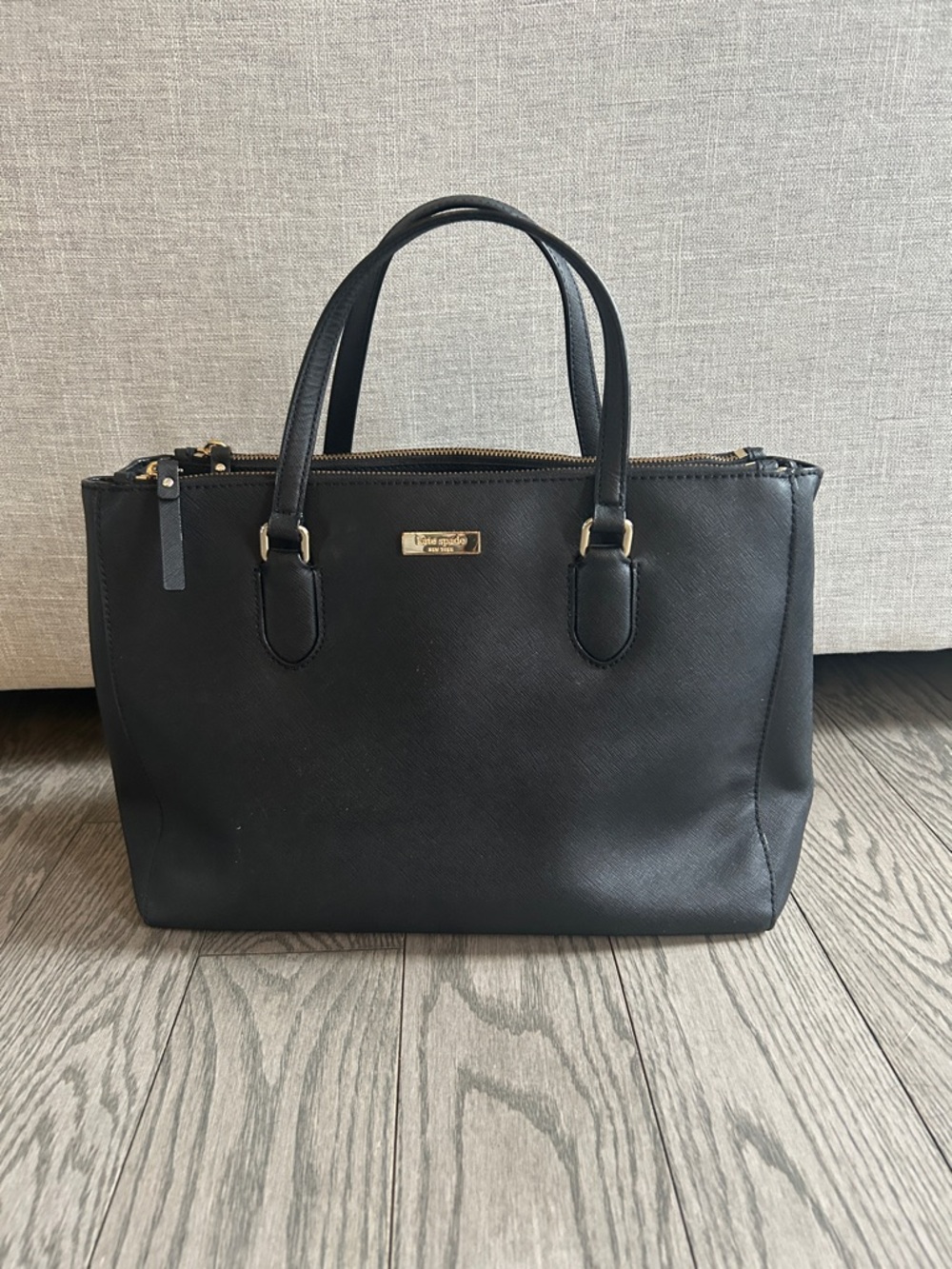 kate spade Black Leather Satchel with Gold Hardware